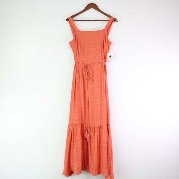 Taylor‎ Square Neck Tiered Midi Dress Orange Size 4 - Picture 2 of 10